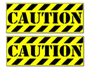 Two Pack Caution Safety Alert Warning Striped Hazard Vinyl Sticker Decal - 4" Inches Long Each
