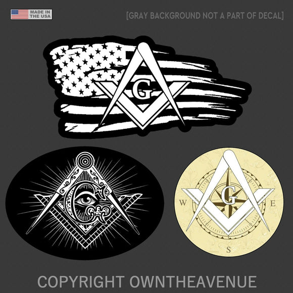 3 Pack Freemason Masonic Mason Compass Sticker Decal Bumper Window Car Lot