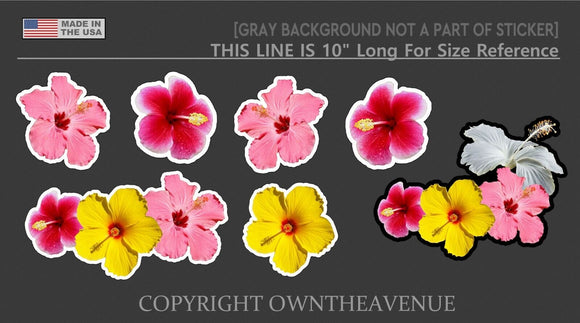 Hawaiian Hibiscus Flowers Sticker Pack Lot of 7 Car Window Truck Vinyl Decals - OwnTheAvenue