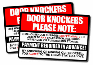 x2 Door Knockers Please Note Funny No Soliciting $50 Per Minute Stickers Decals - OwnTheAvenue