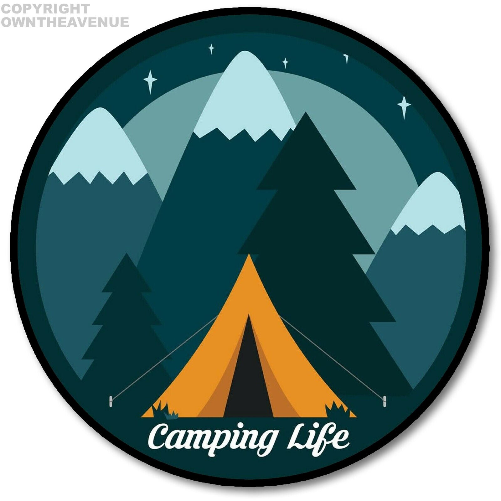 Camping Life Mountains Tent Outdoors Hiking Car Bumper Vinyl Decal Sticker  3.5\, image size:1600x1600