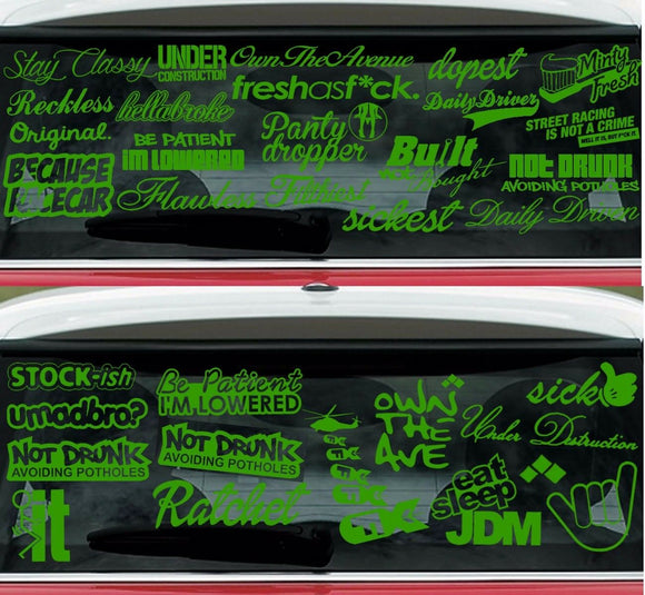 JDM Lot/Pack of 5 Random Green Stickers/Decals Low Turbo Drift Race (5RG) - OwnTheAvenue
