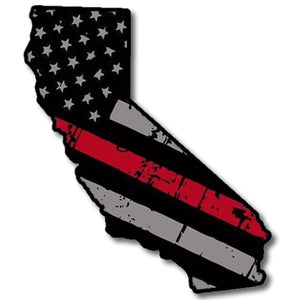 Cali Red Color Sticker Decal Firefighter California US Flag Distressed 4" Inches Long - Model: 08930