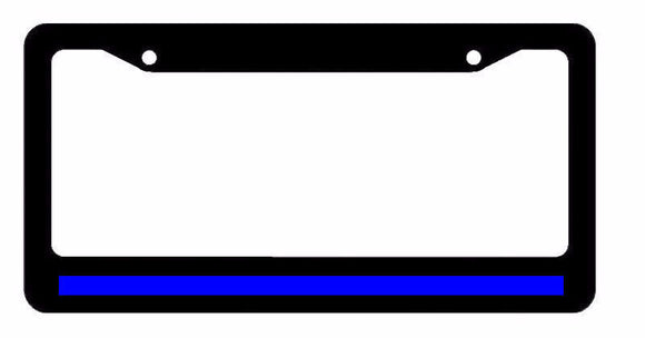 Reflective Thin Blue Line Support Police Black License Plate Frame #440 - OwnTheAvenue