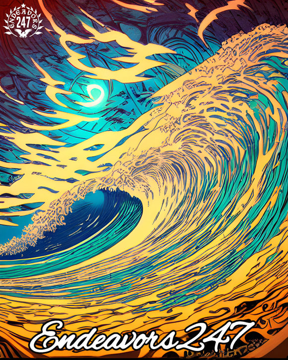 Endeavors247 Wave Crashing Barrel Sunset Glow Surfing Surf Beach Ocean Sticker - OwnTheAvenue