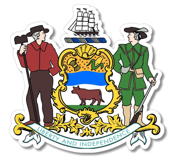 Delaware DE Coat of Arms State Flag Car Truck Window Bumper Laptop Sticker Decal