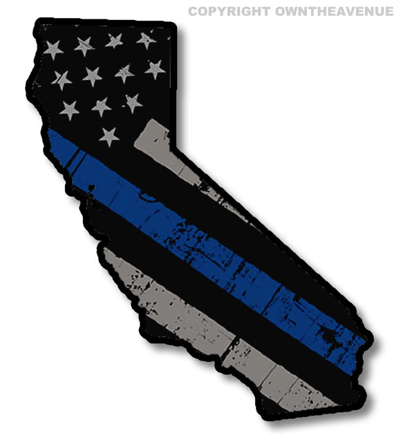 Cali Thin Blue Line  Police California US Flag Distressed Flag Sticker Decal  5