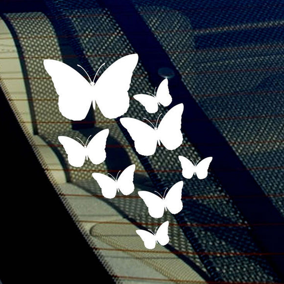 Butterflies Butterfly Flying Truck Window Bumper Sticker Decals White Vinyl 7.5