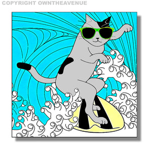 Kitty Cat Funny Surfing Surf Vintage Old School Groovy Car Truck Vinyl Sticker - OwnTheAvenue