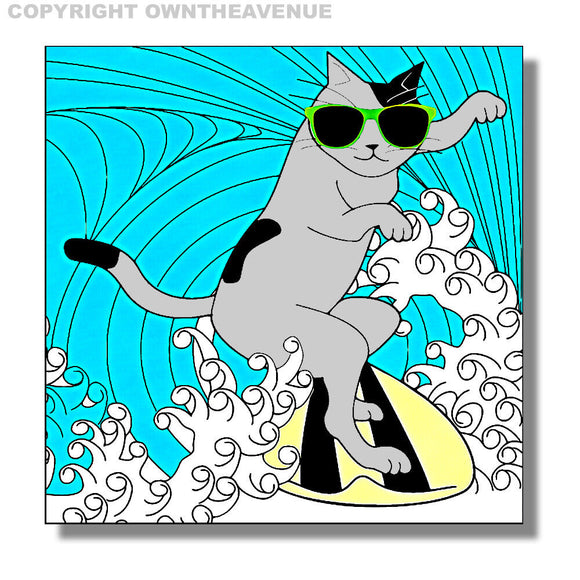 Kitty Cat Funny Surfing Surf Vintage Old School Groovy Car Truck Vinyl Sticker - OwnTheAvenue