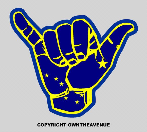 Shaka Hang Loose Alaska AK Flag Vinyl Sticker - OwnTheAvenue