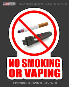 No Smoking Or Vaping Store Shop Mall Retail Business Vinyl Sticker Decal 4"