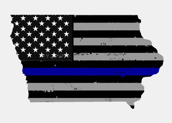 Iowa IA State Outline Blue Color Flag Support Police Vinyl Sticker