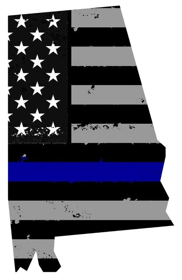 Alabama AL State Outline Blue Color Flag Support Police Cops Vinyl Sticker