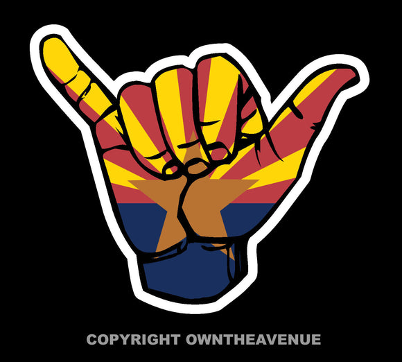 Shaka Hang Loose Arizona AZ Flag Vinyl Sticker - OwnTheAvenue