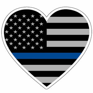 Plain Blue Color Flag Heart I Love Police Support Sticker Decal 4"