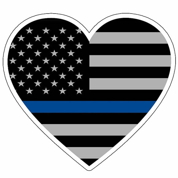 Plain Blue Color Flag Heart I Love Police Support Sticker Decal 4