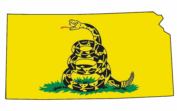 Gadsden Flag Don't Treat On Me Kansas KS State Outline Vinyl Sticker - OwnTheAvenue