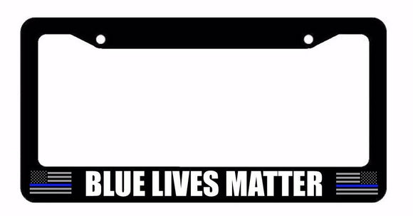 Thin Blue Line Support Police US Flag Black License Plate Frame #602 - OwnTheAvenue