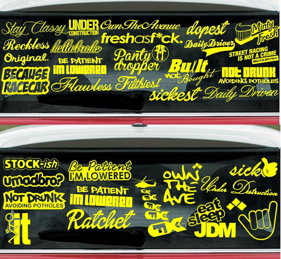 JDM Lot/Pack of 15 Random Yellow Stickers/Decals Low Turbo Drift Race (15RY) - OwnTheAvenue
