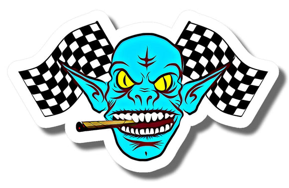 Rat Rod Hot Rod Chopper Bopper Checkered Flag Motorcycle Vintage Racing Sticker