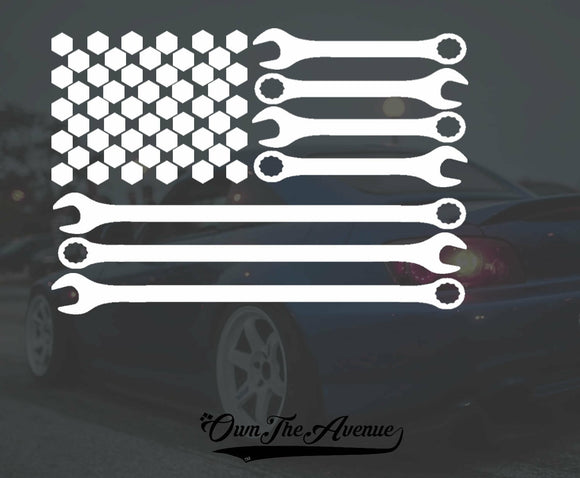 Mechanic Sticker Decal American Flag Veteran USA Patriot Wrench Bolt 6.5