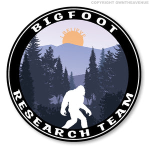 Bigfoot Research Team I Believe Sasquatch Forest Sun Rise Sticker Decal 3.75"