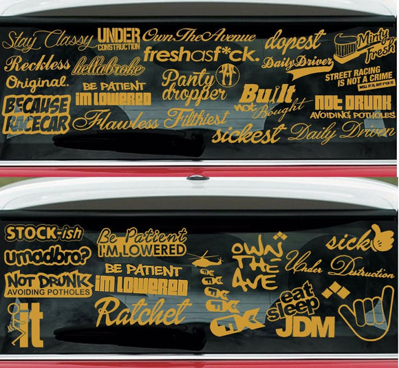 JDM Lot Pack of 10 Random Gold Stickers Decals Low Turbo Drift Race (10RG) - OwnTheAvenue