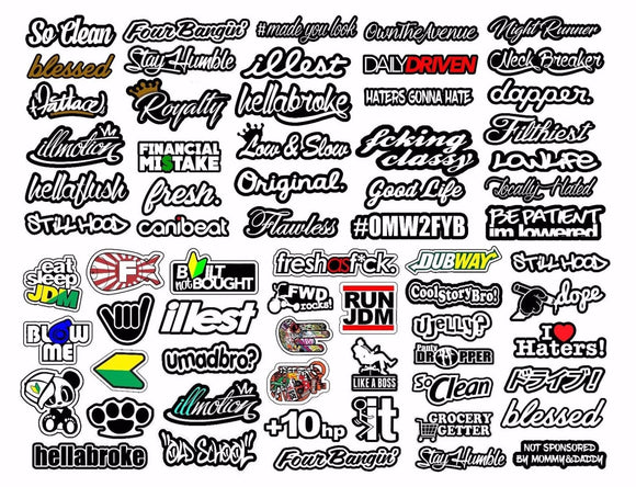 JDM 65+ Car Sticker Decal Mega Pack Lot Low Funny JDM Boost Model - OS/SC01