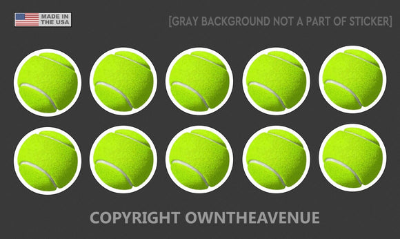 Tennis Ball Vinyl Sticker Decal Pack Lot of 10 For Car Laptop Bumper Window 1.5