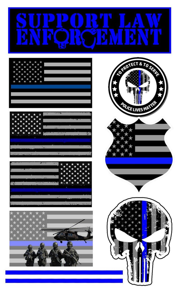 Support Police Blueline Flag Decal Stickers Pack of 10 - OwnTheAvenue