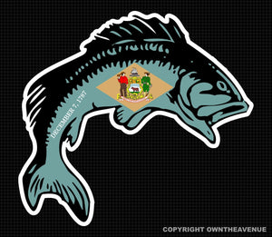 Delaware DE Flag Bass Fish Fishing Outdoor Lake Vinyl Sticker 4"