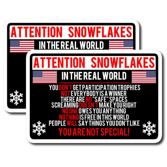 x2 Attention Snowflake Funny Political Trump Car Truck Window Decal Sticker - OwnTheAvenue
