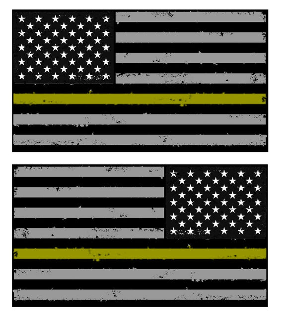 Support Dispatcher PoliceTattered Yellow Line Flag Emergency Sticker Decals L-R - OwnTheAvenue