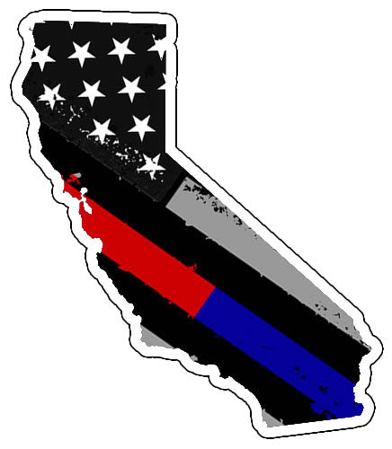 Cali Thin Red/Blue Line Sticker Decal - Police/Fire Flag California State 5