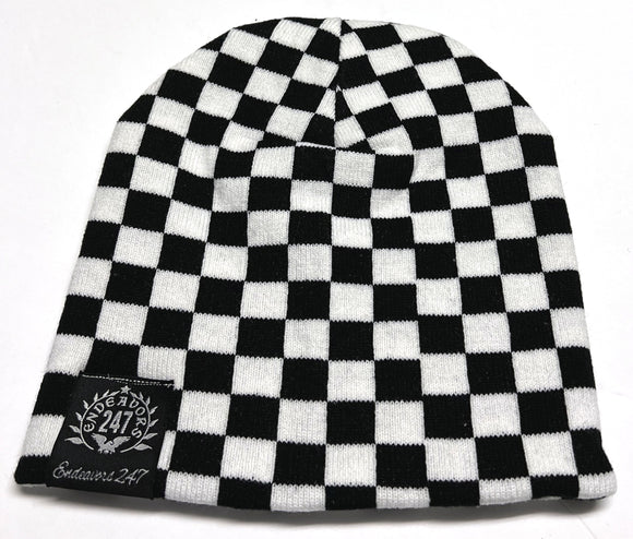 Checkered Pattern Black & White Colors  Beanie - OwnTheAvenue