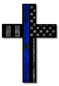 Blue Tattered Cross Police Christian Jesus Vinyl Sticker Decal - 5" Inches Long - OwnTheAvenue