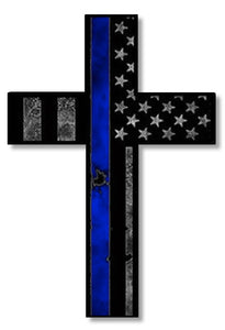 Blue Tattered Cross Police Christian Jesus Vinyl Sticker Decal - 5" Inches Long