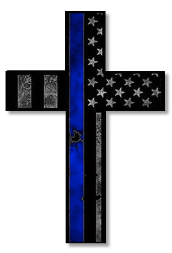 Blue Tattered Cross Police Christian Jesus Vinyl Sticker Decal - 5