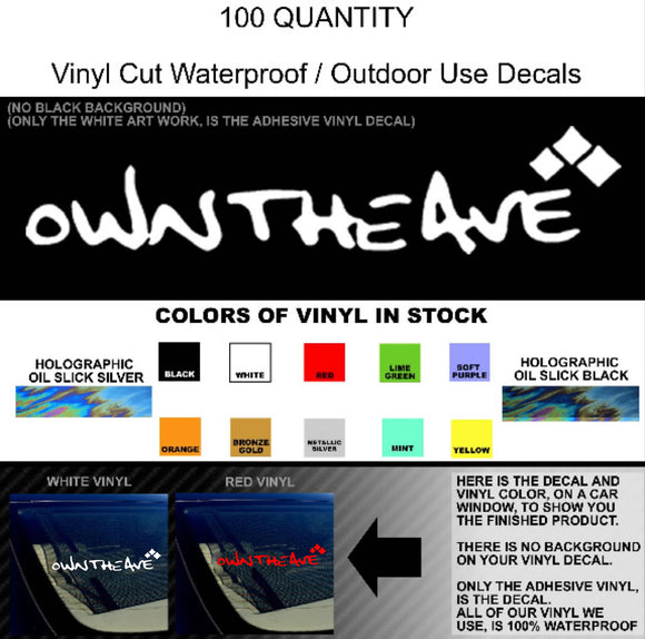 100 Quantity - Custom Vinyl Decal Stickers. Waterproof, adhesive vinyl, outdoor grade quality. Choose Size & Color