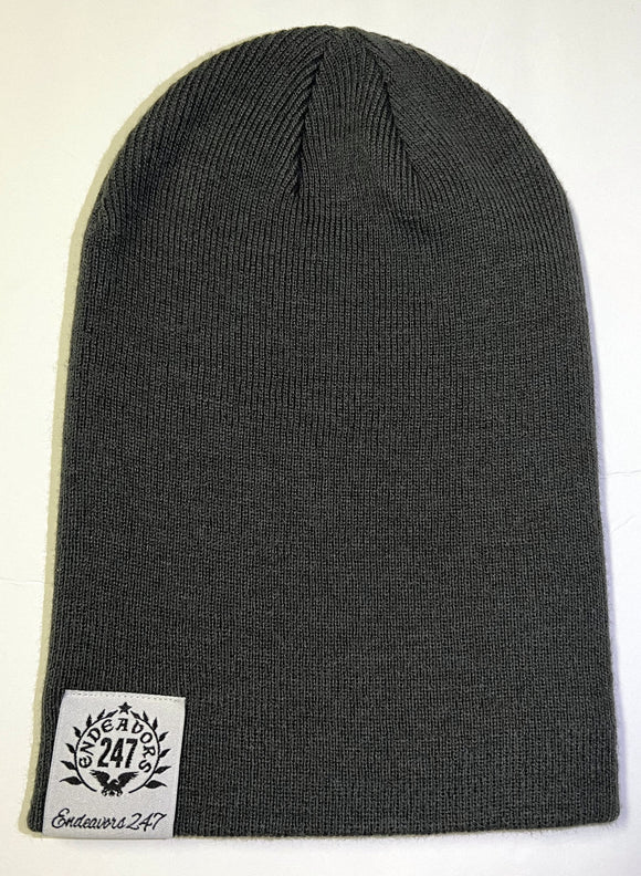 Standard Issue Semi Slouch Beanie - Dark Grey With White Hem One Size - OwnTheAvenue