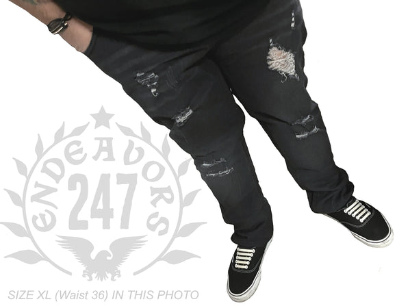 Men's Skinny Stretch Ripped Distressed Black Denim Jeans