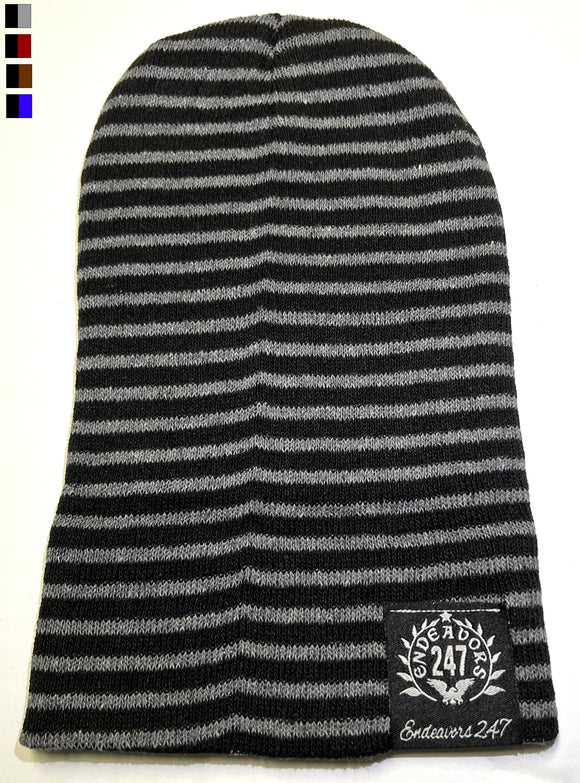 Old School Vintage Style Striped Semi Slouch Beanie - Choose Color