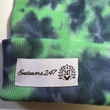 Blue / Green Acid Wash Tie Dye Beanie With White Hem - One Size