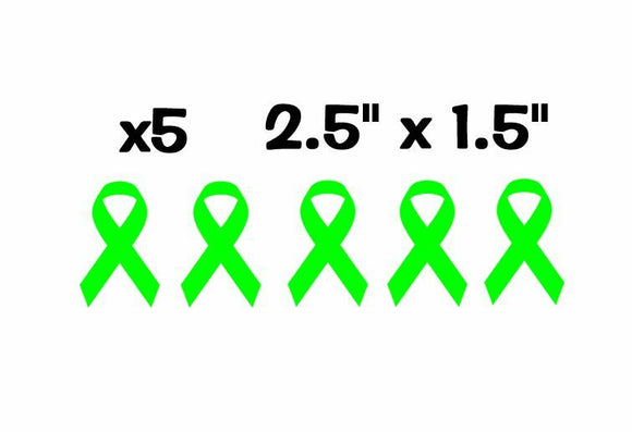 x5 Lymphoma Cancer Ribbon Lime Green Pack Vinyl Decal Stickers 2.5
