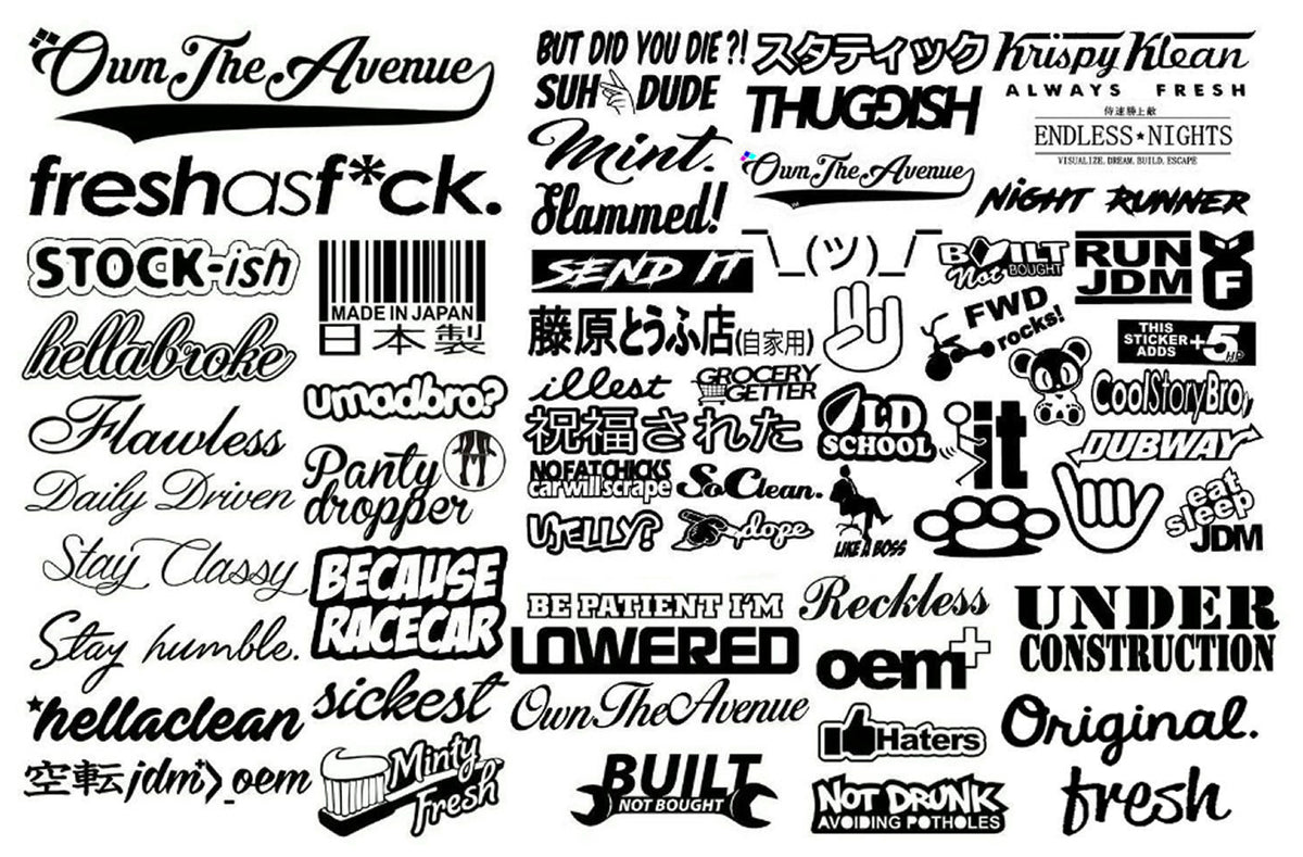 JDM Mega Sticker Pack Tuner Vinyl Decals 60 Stickers You Choose Color