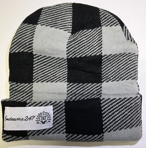 Buffalo Plaid Black n Gray Beanie - One Size - OwnTheAvenue