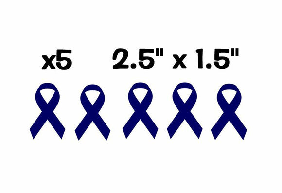 x5 Colon / Mesothelioma Cancer Ribbon blue Pack Vinyl Decal Stickers 2.5