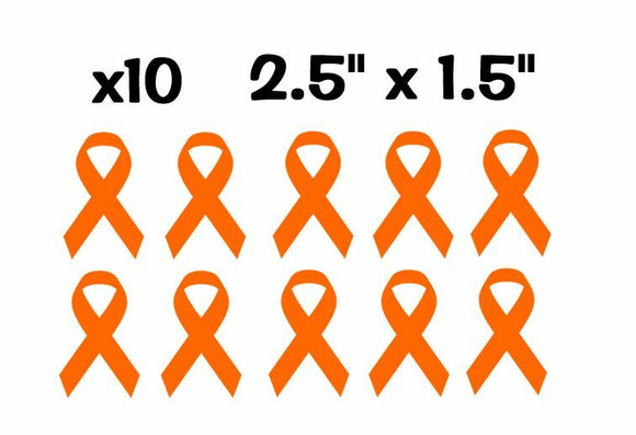 x10 Kidney Cancer Awareness Ribbon Orange Pack Vinyl Decal Stickers 2.5