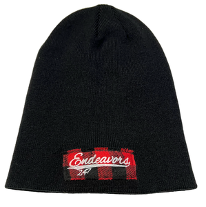 Black Semi Slouch Soft Knit Beanie w. Buffalo Plaid Sewn In Hem - OwnTheAvenue